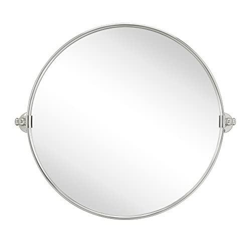 Image of Round Pivot Bathroom Mirror Brushed Nickel Circle Metal Framed Tilting Vanity Mirrors for Wall, Overall 27.98 x 24 inches (Mirrror 24 x 24 inches)