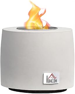 HOMCOM Tabletop Fire Pit, Indoor Fire Pit 12.5cm Table Top Fire Pit Bowl, Alcohol Fueled Concrete Firepit, Cylindrical Mini Fire Pit Balcony Decor for Soul Relaxing, Tabletop Portable Fire Bowls, Grey