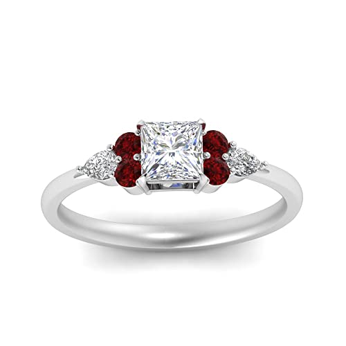 Image of Choose Your Gemstone Princess Shape Accented Engagement Ring 925 Sterling Silver Minimal Modern Design Birthday Gift Wedding Gift Side Stone Engagement Rings : US Size 4 to 12
