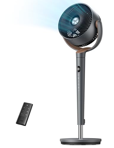 DREO Fan for Bedroom, 120° Oscillating Standing Fans, Quiet Floor Fan with DC Motor, 100ft Pedestal Fans for Room, 9 Speeds, 4 modes, 20dB, 120° Manual Vertical, 37-42' Adjustable Height, 9H Timer