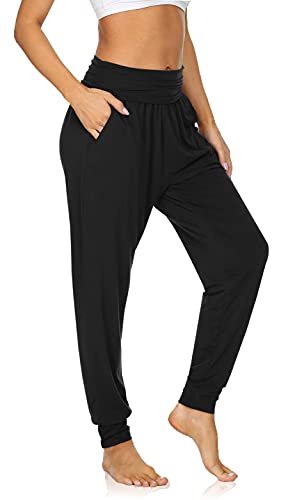 UEU Women's Soft High Waist Yoga Joggers Pants Loose Fitting Workout Sweatpants Baggy Comfy Lounge Sweat Pants with Pockets(Black,S)