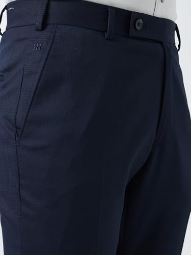 Image of Raymond Men Mid Rise Slim Fit Checks Pattern Polyester Blend Pleatless Formal Trouser