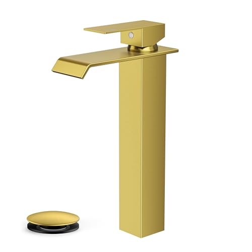 Robinet de salle de bain cascade or brossé mitigeur luxe lavabo monotrou