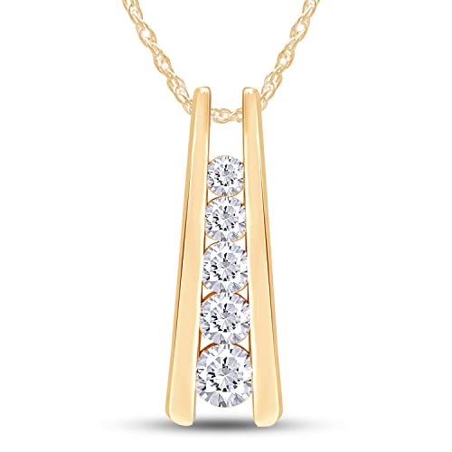 1.25 Carat Lab Created Moissanite & Lab Grown Diamond Five Stone Journey Bar Pendant Necklace In 14k Gold Over Sterling Silver Jewelry With 18