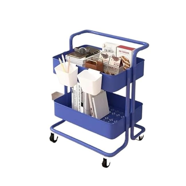 ´¢Îï³µ 2-Tier Rolling Storage Cart with Plastic Baskets & Handle - Mobile Organizer Utility Cart with Shelves for Dish Storage, Bathroom Accessories, Kitchen Organization(Dark Blue)-PAGqFwC5