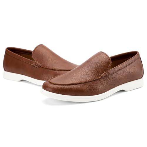 Image of Meijiana Men's Genuine Leather Loafers Slip-On Moccasins Dress Shoes, Lightweight and Breathable with Rubber Sole Stylish Mens Loafers