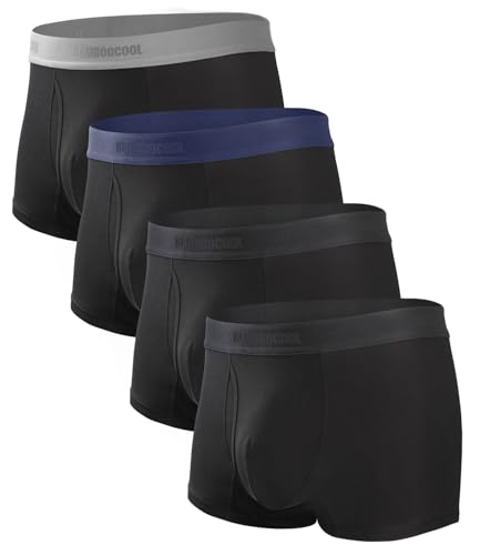 Mens Bamboo Underwear 4-Pack - Ultra Soft Anti-Roll Waistband Tagless Trunks