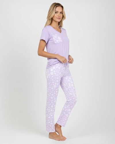 Image of Real Essentials 2 Pack: Women's Comfy Pajama Sets - Short Sleeve Ladies Loungewear Sleepwear PJs (Available In Plus)