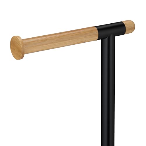 Image of Relaxdays WC Set, Bamboo, Stainless Steel, Free-Standing, incl. 2 Spare Heads, Toilet Roll & Brush Holder, Black /Natural, 64.5 x 22 x 18 cm