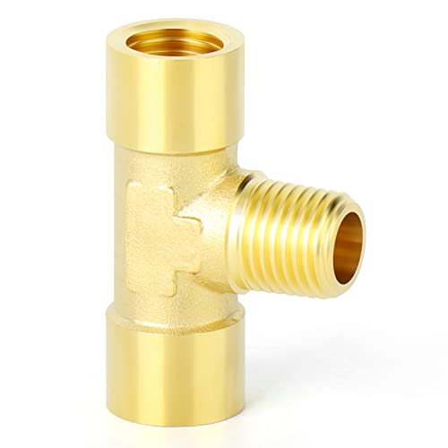 Image of GASHER 5PCS Brass 3 Way Pipe Fitting Male Branch Tee T Adapter 1 /4 inch NPT Female x 1 /4 inch NPT Male x 1 /4 inch NPT Female