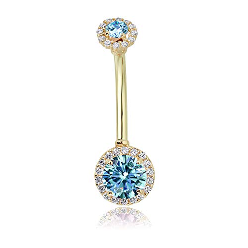 Image of AVORA 10K Gold Simulated Diamond CZ Frame Belly Button Ring Body Jewelry (14 Gauge)