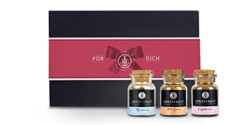 Ankerkraut Geschenk-Set Für Dich, mit Kräutersalz, Wok Gewürz und Apfelkuchen, Zum Verschenken für Freunde Familie, hochwertige Deluxe Box mit Banderole
