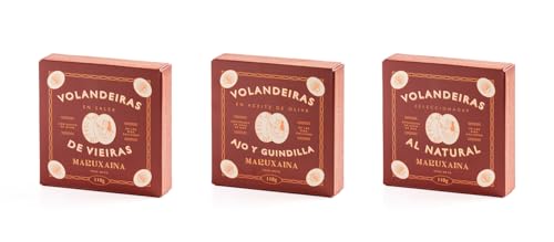 Maruxaina. Scallops sampler. Three recipes. Pack of 3 tins. 110g (3.88oz) each.