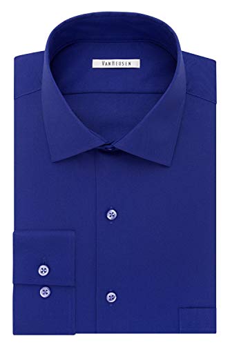 Van Heusen Men's Flex Collar Regular Fit Solid Spread Collar Dress Shirt, Royal Blue, 17