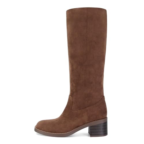 Image of ZJGZF Womens Banana Knee High Boots Square Toe Comfortable Boots Block Heel Riding Boots Wide Calf Tall Boots
