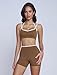 OMEWEE Workout sets for women 2 piece: Fashion contrasting lines Sports Bra and Tummy Control Butt-lifting Shorts brown M