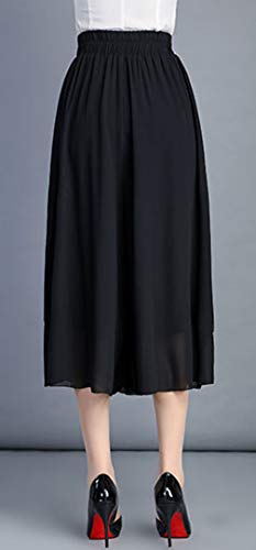 GGUHHU Womens Lightweight Drawstring High Waist Flared Palazzo Cropped Pants Chiffon Culottes3