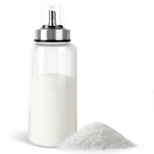 Loscarol Sugar Dispenser with Pour Spout & Lid, 11 oz Glass Sugar Shaker Jar for Coffee Bar,Tea & Baking, Commercial Quality Sealed Sugar Container for Sugar, Honey, Syrup for Home Kitchen