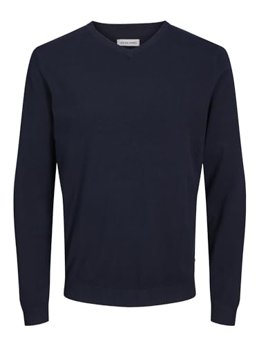 JACK & JONES Jjebasic Knit V-Neck Noos Suéter, Azul (Navy), L para Hombre