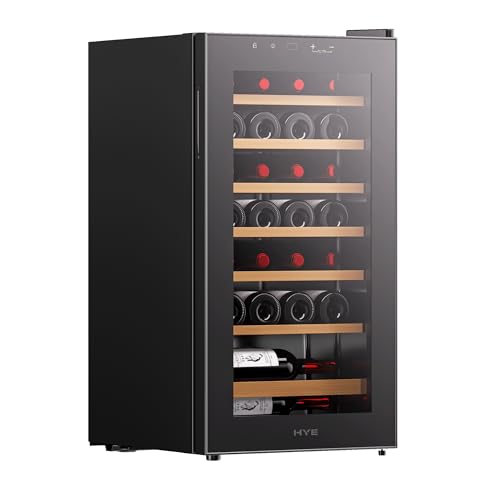 HYE Wine Cooler – Wine Fridge With 28-Bottle Storage Capacity, Modern Freestanding Design, Digital Controls, Quiet 40 dB Operation, Black, Perfect For Homes Bars & Collections - RF01WC28B31