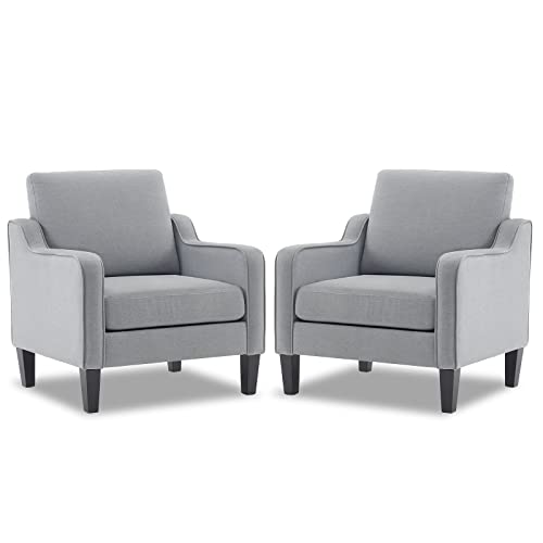 VINGLI Modern Accent Chairs Set of 2,Comfy Grey Armchair for Bedroom,Living Room Upholstered Sofa Chair Reading Chair for Small Spaces
