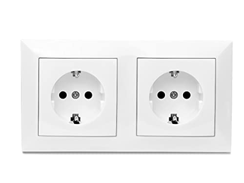 Enchufe Doble, Enchufe de Pared, Toma de Corriente Doble, Color Blanco, para Montaje en Superficie,10AX,16A,250V, 2 Enchufes