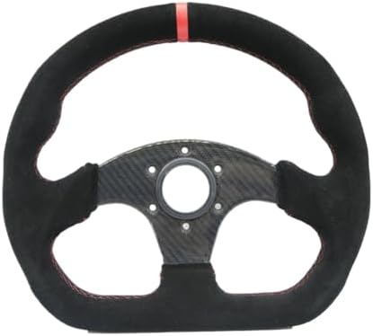 YTzNEJxbb 13-Inch 330mm Type D Suede and Carbon Fiber Flat Gaming Steering Wheel with Blue and Yellow Accent Ring(RED)