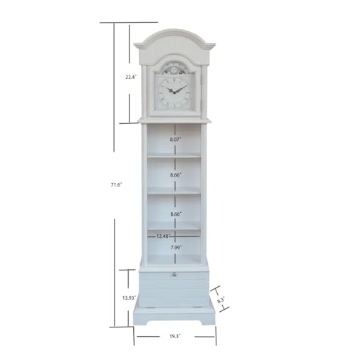 72\'\' Traditional Floor Standing Wood Grandfather Clock with White Finish