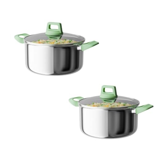 Image of Kreme Platina Triply Induction 4 Pcs Sauce Pan Set | Stainless Steel Tri-ply Cookware Sets | 22 cm and 24 cm Sauce pan (Casserole) with Glass lid - 5 Year Warranty