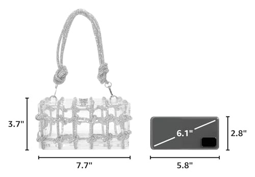 Image of DJBM Clear Acrylic Clutch Sparkle Rhinestone Evening Bag Glitter Crystal-Embellished Rope Knot Handbag Purse for Party Prom