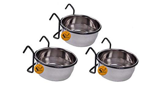 Sage Square Rustproof Stainless Steel Cage Food, Seed, Water Feeder Cum Bowl with Holder clamp for Birds (225ml) (Pack of 3) (B08CZF72RC) Amazon Price History, Amazon Price Tracker