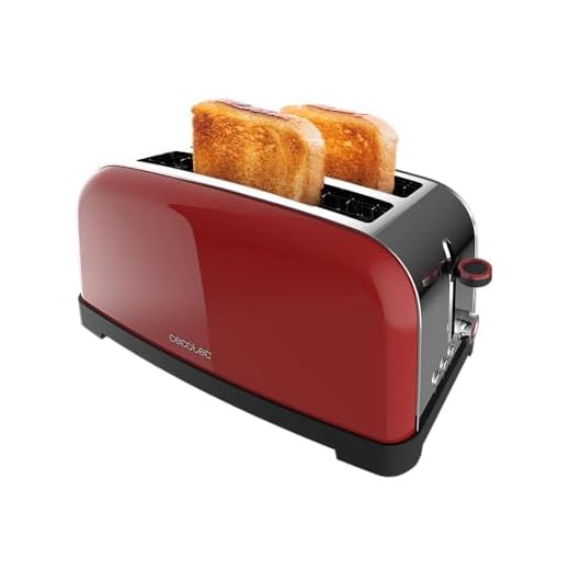 Cecotec Tostador vertical Toastin' time 1500 Red Lite, 1500W de Potencia, Capacidad para 4 Tostadas, Doble Ranura Larga y ranura ancha 3,8cm, Sistema Autocentrado, 7 posiciones de tostado