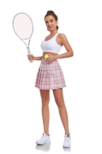Tivifox Saias de tênis plissadas femininas de cintura alta evasê uniforme escolar shorts de golfe at