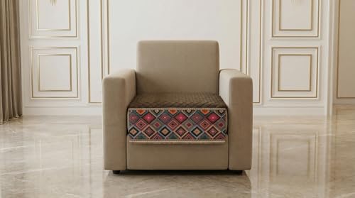 Image of Velvet Quilted Sofa Cover Mat Seat & Back, 1 Seater, L23in H32in, Brown Color,Anti Skid Backing, 6in Hanging Strap Design, Washable Soft, Anti Slip, Separate, Style -Brown-S1