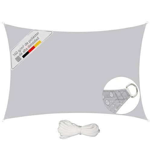 Sunula Toldo Vela Impermeable 2x3m Rectangular – Sin Costura, PES 160g/m², Resistente a Desgarros e Intemperie, con Efecto Lotus y Protección UV 95%, para Balcón Terraza Jardín, Gris Claro