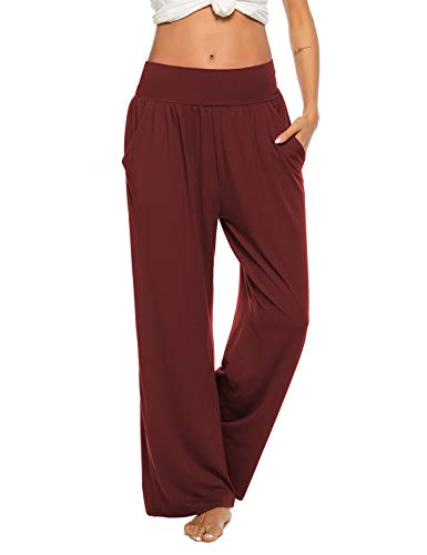 ZJCT Womens Joggers Sweatpants with Pockets Loose Comfy Wide Leg Lounge Pants Workout Running Yoag Pants Burgundy S