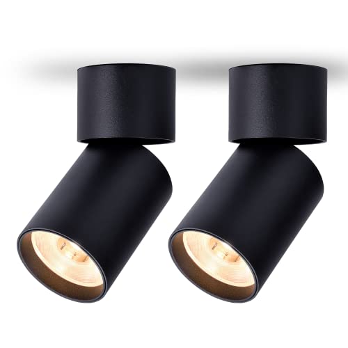 FOOC Spot LED Plafonnier Lot de 2 Moderne Applique 15W Vertical Horizontal Rotation, ø60mm Corps 36° Angle de Faisceau 3000K Blanc Chaud pour Salon Bureau Commercial Chambre d'Enfant Cuisine, Noir Cover