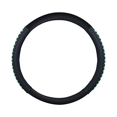 Image of FH Group Universal Fit 15 Inch Genuine Leather with Lace-Up Detailing Steering Wheel Cover fits Most Cars, SUVs Mint