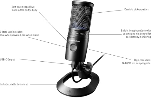Image of Audio-Technica AT2020USB-X Cardioid Condenser USB Microphone Bundled with Microphone Arm + Headphones + Wind Screen Pop Filter + Cleaning Cloth (5 Items)