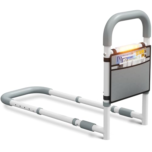 Yornoli Bed Rail for Elderly Adults - Motion-Sensing Light Adjustable Non-Slip Grip Handle Sturdy Steel Frame | Easy Installation with Storage Pocket | Safety & Support for Seniors