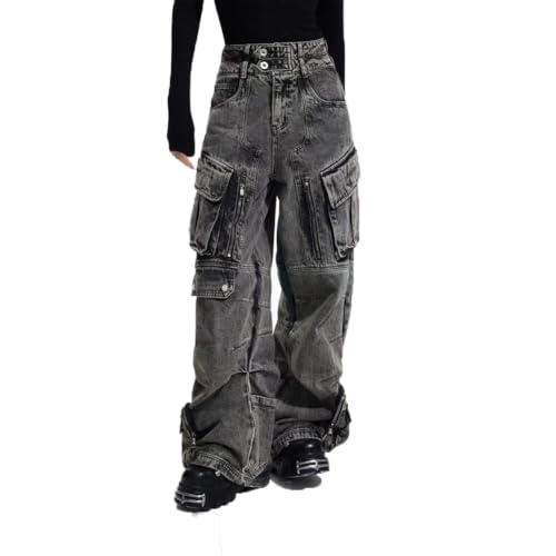 2025 Mens Jeans Wide Leg Baggy Loose Fit Y2K Grunge Denim Cargo Pants with Pockets4