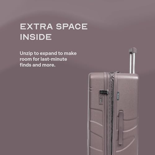 Image of Assembly Large Check-in Suitcase with Expandable Design & TSA Lock, Spacious + Expandable Polycarbonate Hard Shell Luggage for Long Holidays with up to 8L Extra Space, Brown, 28-Inch