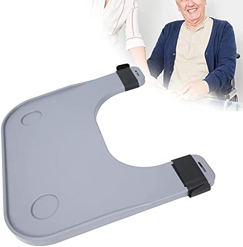 Bandeja para silla de ruedas – Bandeja de regazo de plástico de acero para silla de ruedas, bandeja de regazo gruesa con soporte para tazas para escribir, leer, comer o descansar en el hogar (gris)