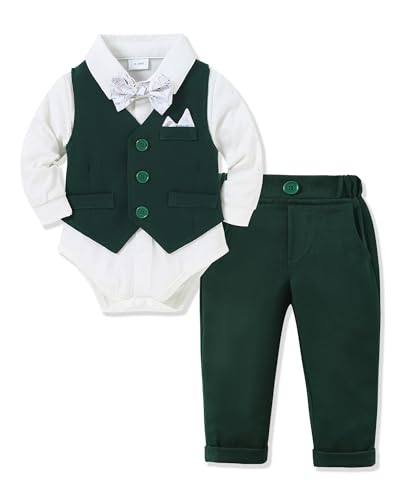 Image of YALLET Baby Boy Clothes Suit 0-24 Months Infant Gentleman Outfits Formal Dress Shirt+Bowtie+Vest+Pants Set Baby Wedding Suits