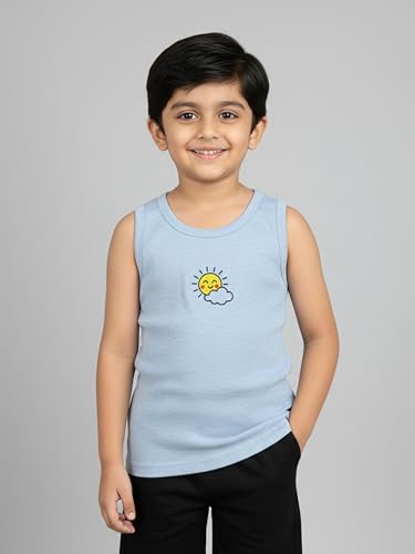 Image of KiddoPanti Boys 100% Cotton Vest Pack of 3 | Cotton 1x1 Rib Knit Sleeveless Innerwear | Soft & Breathable Kids Vest