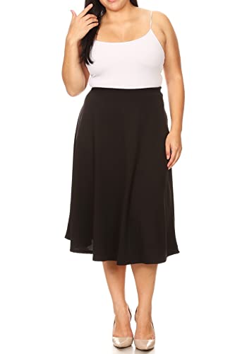 FashionStream Women's Plus Size A-Line Casual Flared Elastic Band Solid Midi Skirt Pack of 22