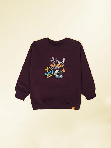Image of KiddoPanti Boys Solid Round Neck Full Sleeve Fleece Sweatshirt | 60% Cotton 40% Polyester | Soft Warm Winter Pullover | Ribbed Cuffs & Hem | Casual Winter Sweatshirt for Kids
