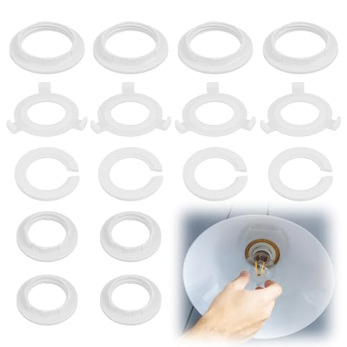 FunWorth 16 Pcs Plastic Lamp Shade Reducer Ring, E27 to E14 Lamp Shade Adapter Kit, 3-Prong Claw Converter, E14 and E27 Screw Shade Rings Converter, Socket Replacement Ring for Pendant Lamp Bulb
