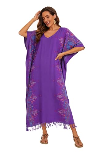Image of Beautybatik Boho Flora Printed Women Plus Size Kaftan Kimono Loungewear Maxi Long Dress Size XL to 4X