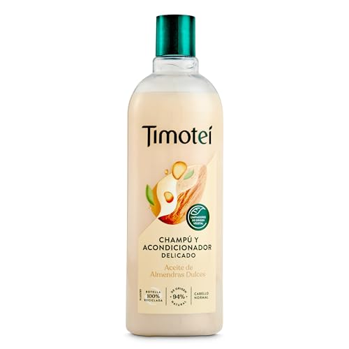 Timotei champú y acondicionador delicado para todo tipo de cabello con aceite de almendras dulces con limpiadores de origen vegetal, 94% ingredientes de origen natural 400ml